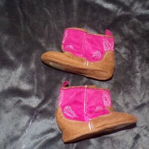 Baby Girl Rising Star Crib Cowgirl Boots Soft Sole Brown Pink size 6/9 month